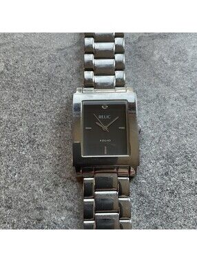 Relic Mens Tank Style Watch Stainless Steel Case & Band Diamond Accent Dial BV